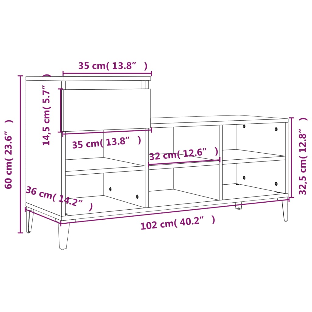 Kenkäkaappi ruskea tammi 102x36x60 cm tekninen puu - Sisustajankoti.fi
