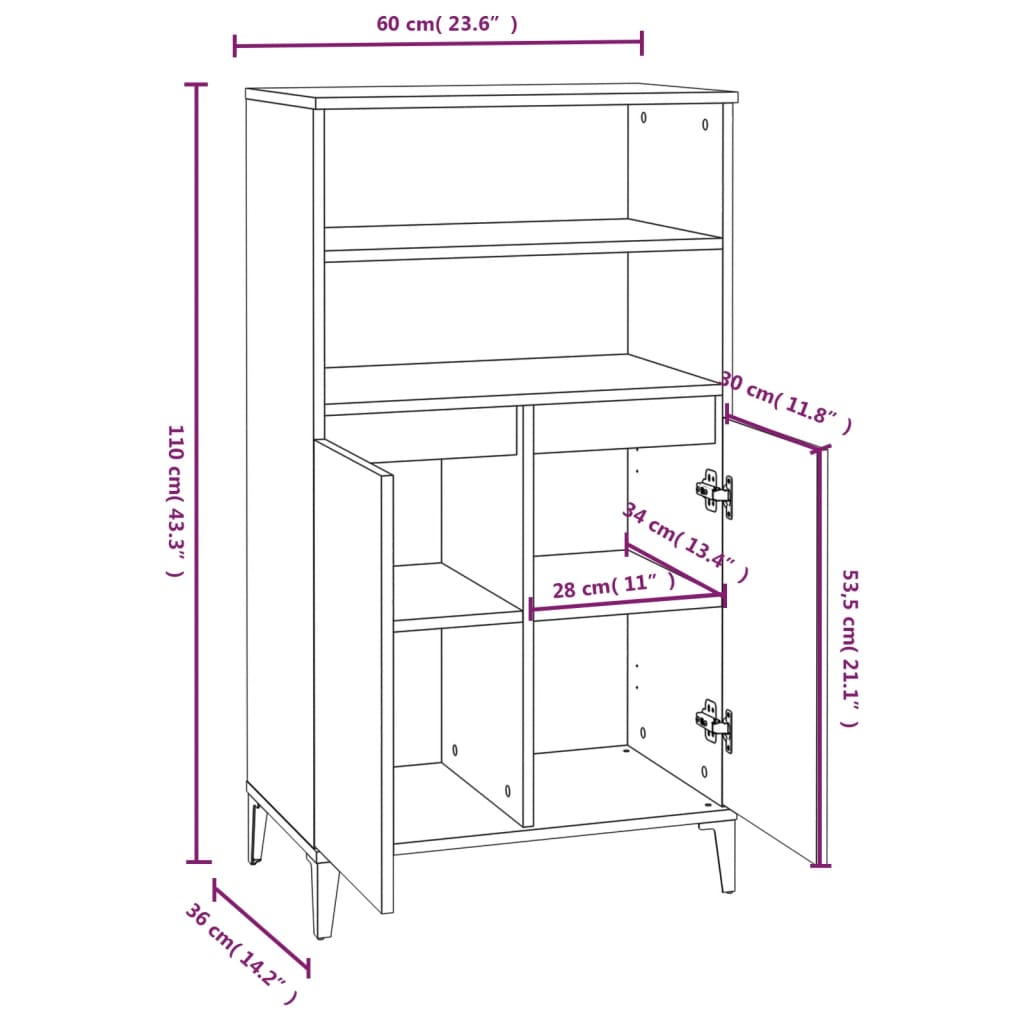Kaappi betoninharmaa 60x36x110 cm tekninen puu - Sisustajankoti.fi