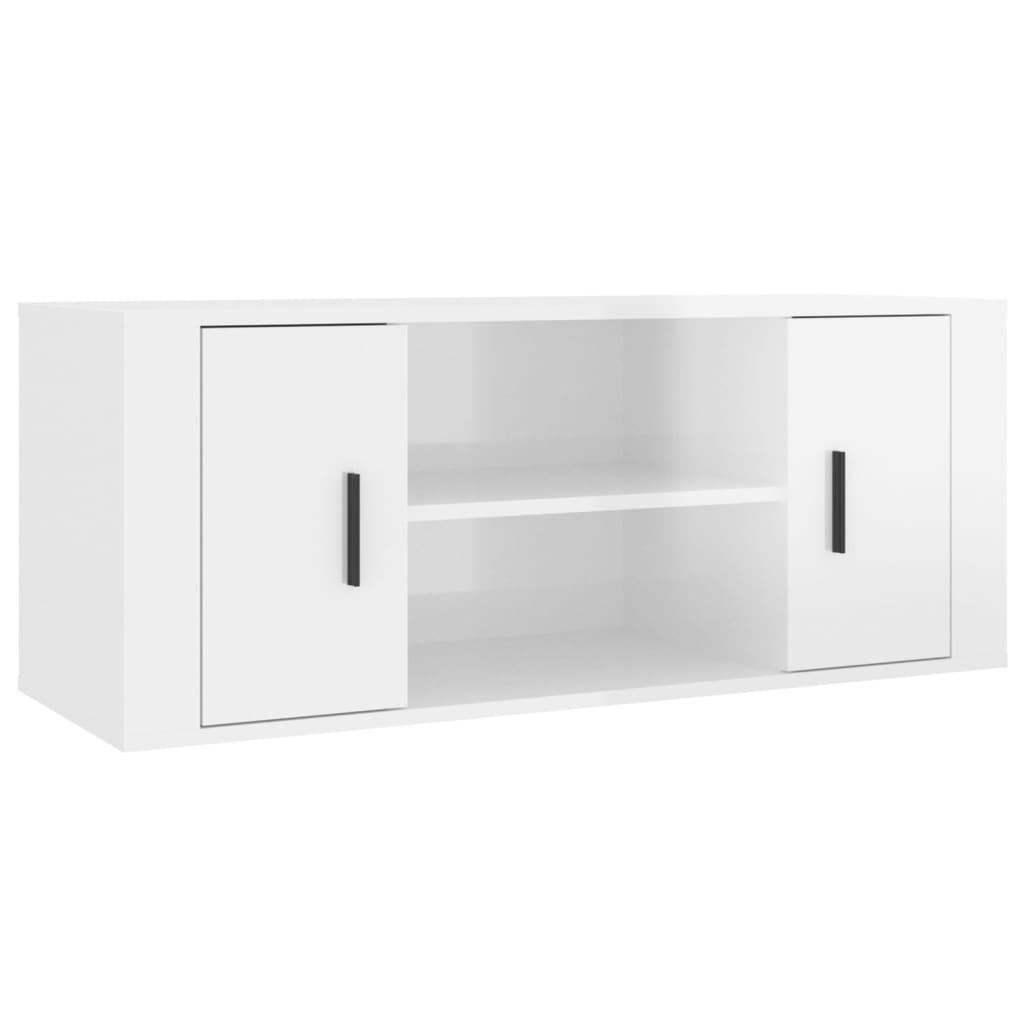 TV-taso korkeakiilto valkoinen 100x35x40 cm tekninen puu - Sisustajankoti.fi