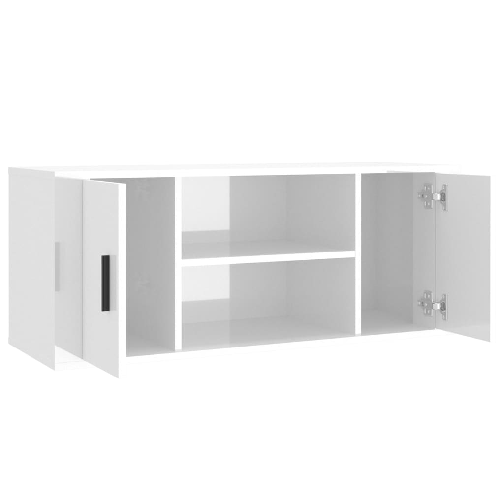 TV-taso korkeakiilto valkoinen 100x35x40 cm tekninen puu - Sisustajankoti.fi