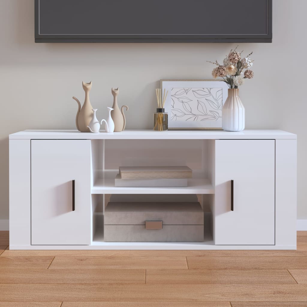 TV-taso korkeakiilto valkoinen 100x35x40 cm tekninen puu - Sisustajankoti.fi