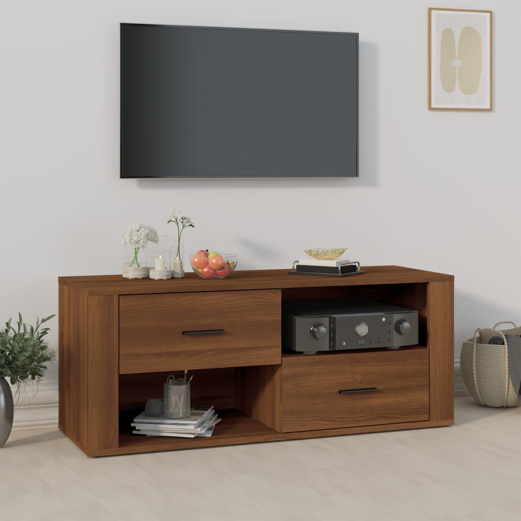 TV-taso ruskea tammi 100x35x40 cm tekninen puu - Sisustajankoti.fi