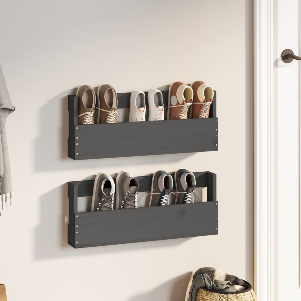 Seinäkenkätelineet 2 kpl harmaa 59x9x23 cm täysi mänty - Sisustajankoti.fi