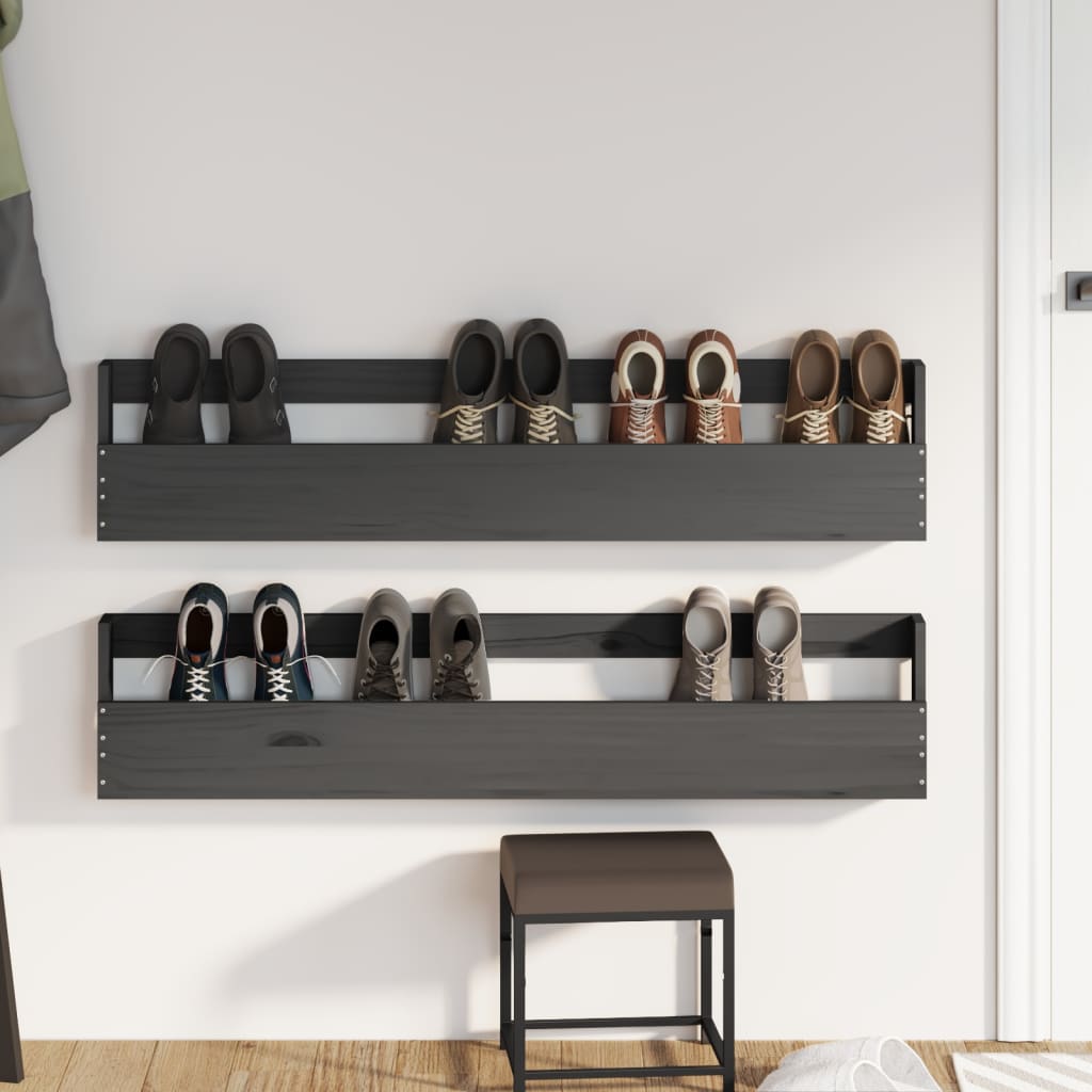 Seinäkenkätelineet 2 kpl harmaa 110x9x23 cm täysi mänty - Sisustajankoti.fi