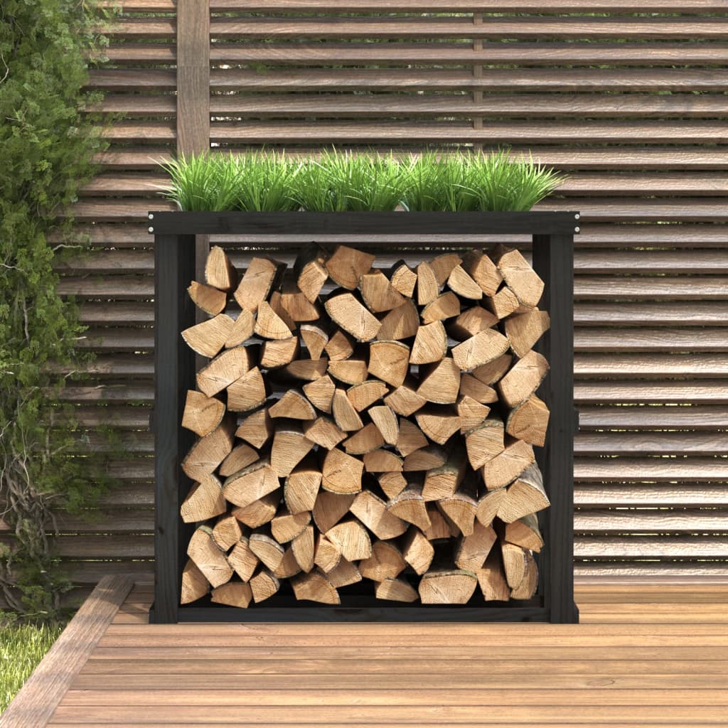 Polttopuuteline ulos musta 108x52x106 cm täysi mänty - Sisustajankoti.fi