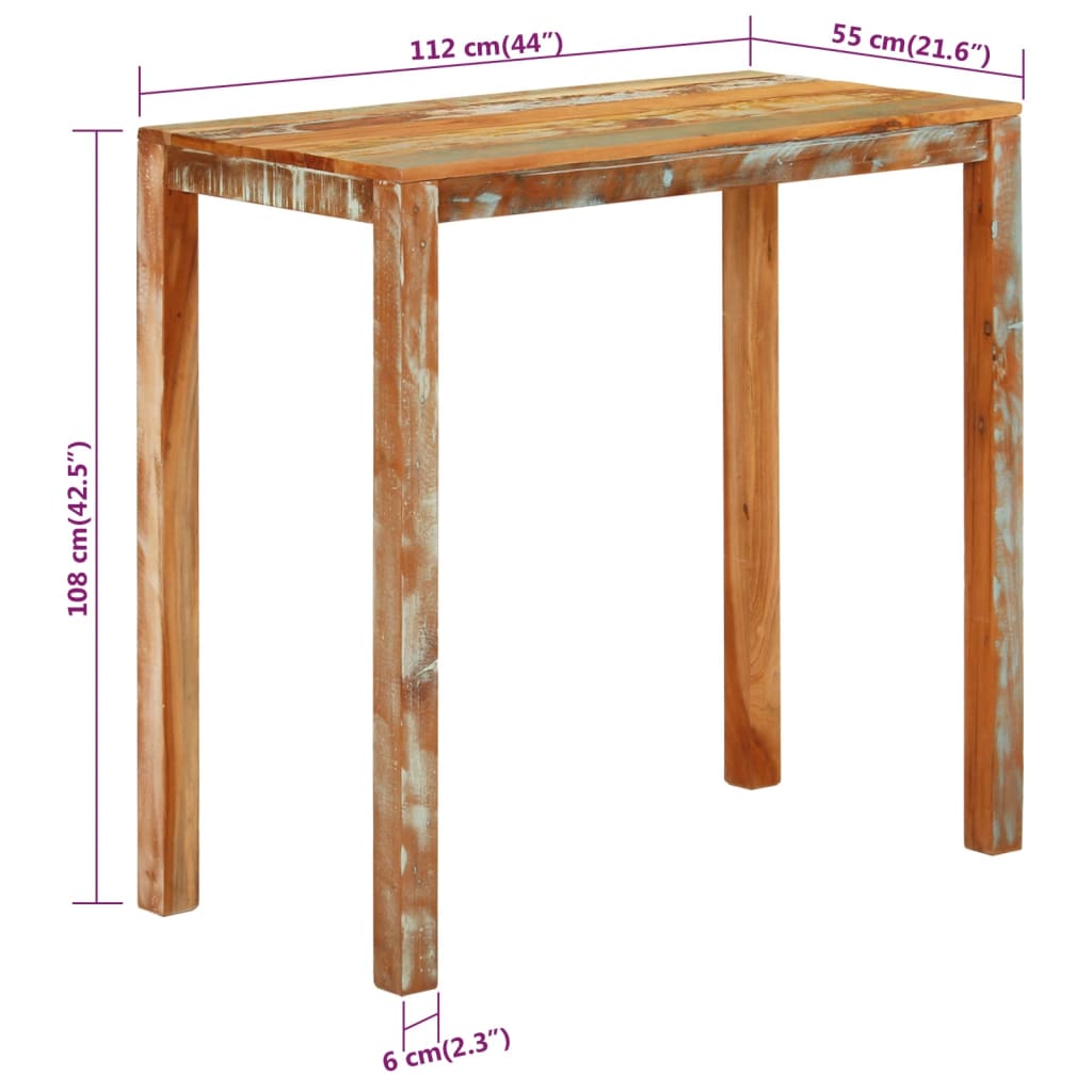 Baaripöytä 112x55x108 cm kierrätetty täyspuu - Sisustajankoti.fi