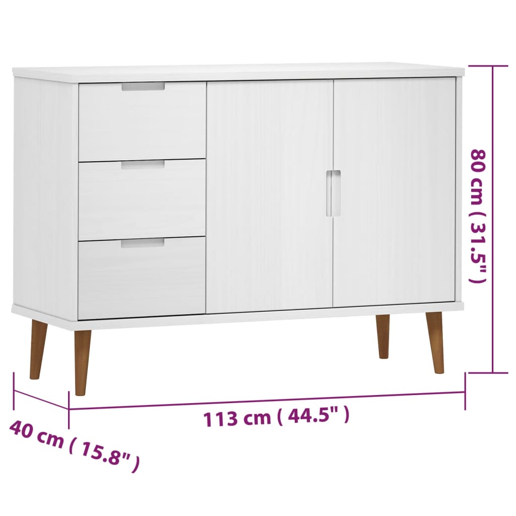 Sivupöytä MOLDE valkoinen 113x40x80 cm täysi mänty - Sisustajankoti.fi
