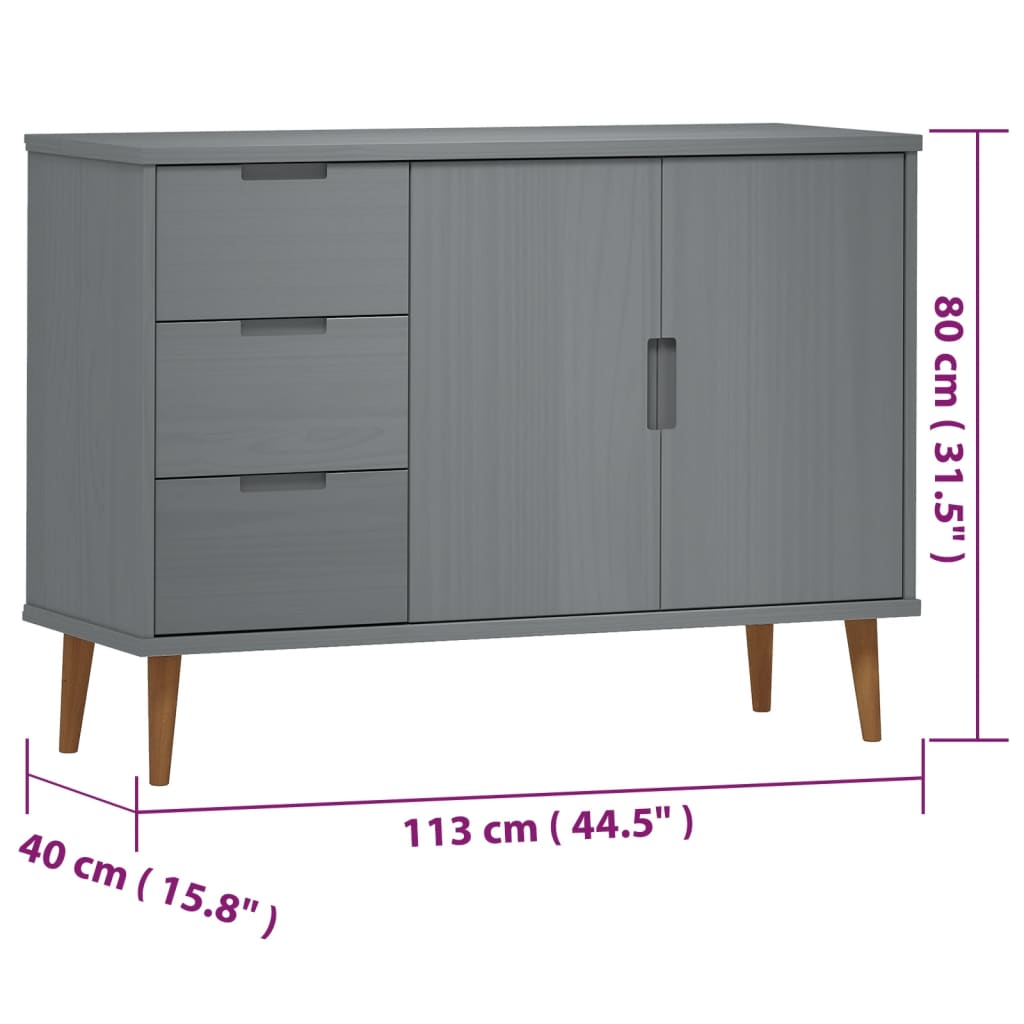 Sivupöytä MOLDE harmaa 113x40x80 cm täysi mänty - Sisustajankoti.fi
