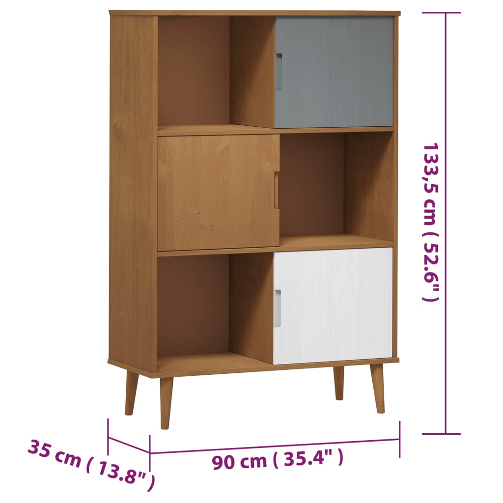 Kirjahylly MOLDE ruskea 90x35x133,5 cm täysi mänty - Sisustajankoti.fi