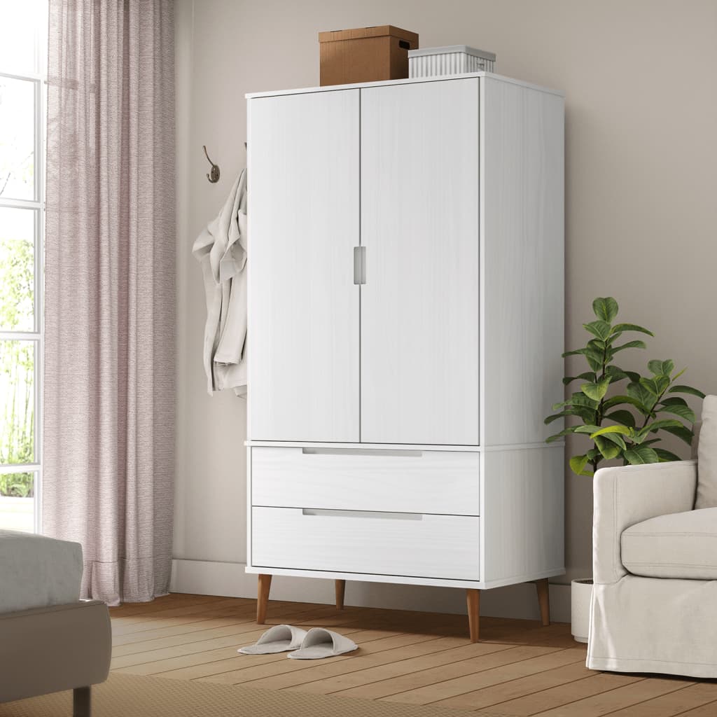 Vaatekaappi MOLDE valkoinen 90x55x175 cm täysi mänty - Sisustajankoti.fi