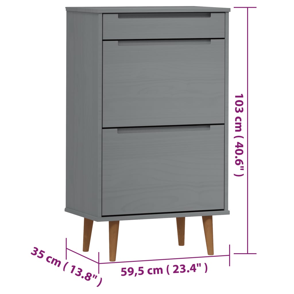 Kenkäkaappi MOLDE harmaa 59,5x35x103 cm täysi mänty - Sisustajankoti.fi