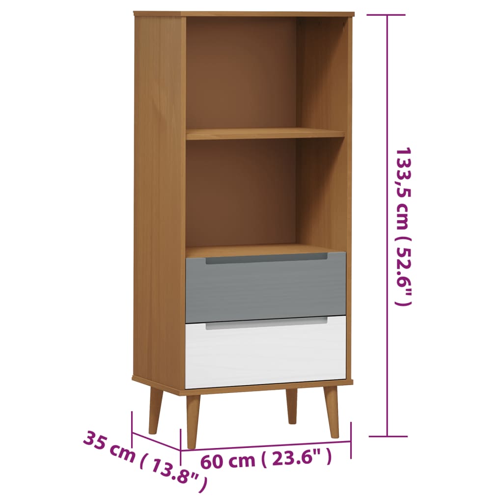 Kirjahylly MOLDE ruskea 60x35x133,5 cm täysi mänty - Sisustajankoti.fi