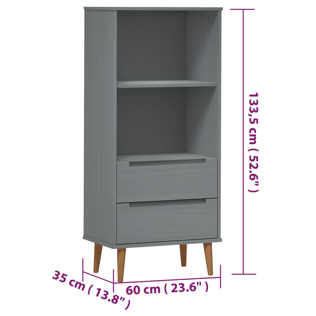 Kirjahylly MOLDE harmaa 60x35x133,5 cm täysi mänty - Sisustajankoti.fi