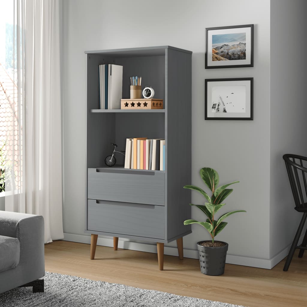 Kirjahylly MOLDE harmaa 60x35x133,5 cm täysi mänty - Sisustajankoti.fi