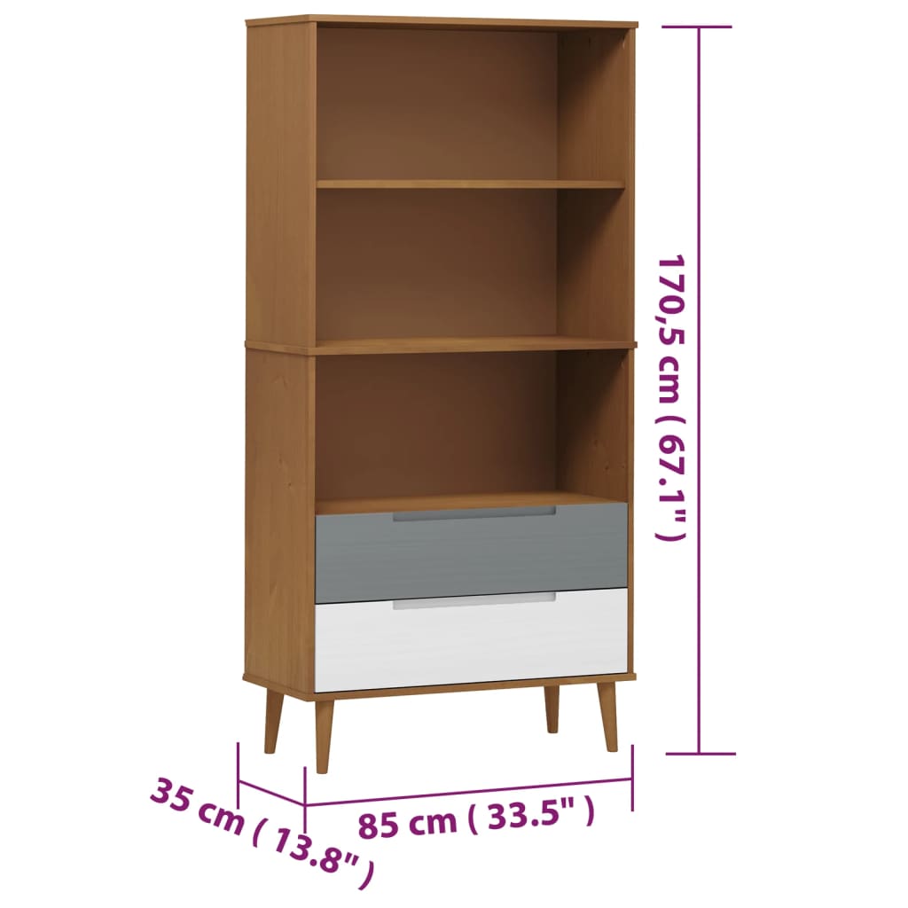 Kirjahylly MOLDE ruskea 85x35x170,5 cm täysi mänty - Sisustajankoti.fi