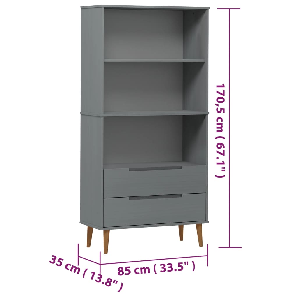 Kirjahylly MOLDE harmaa 85x35x170,5 cm täysi mänty - Sisustajankoti.fi