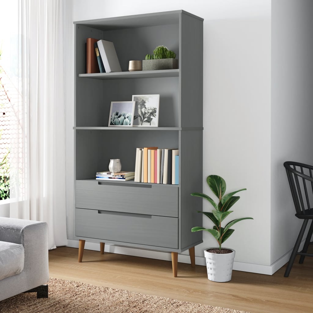 Kirjahylly MOLDE harmaa 85x35x170,5 cm täysi mänty - Sisustajankoti.fi