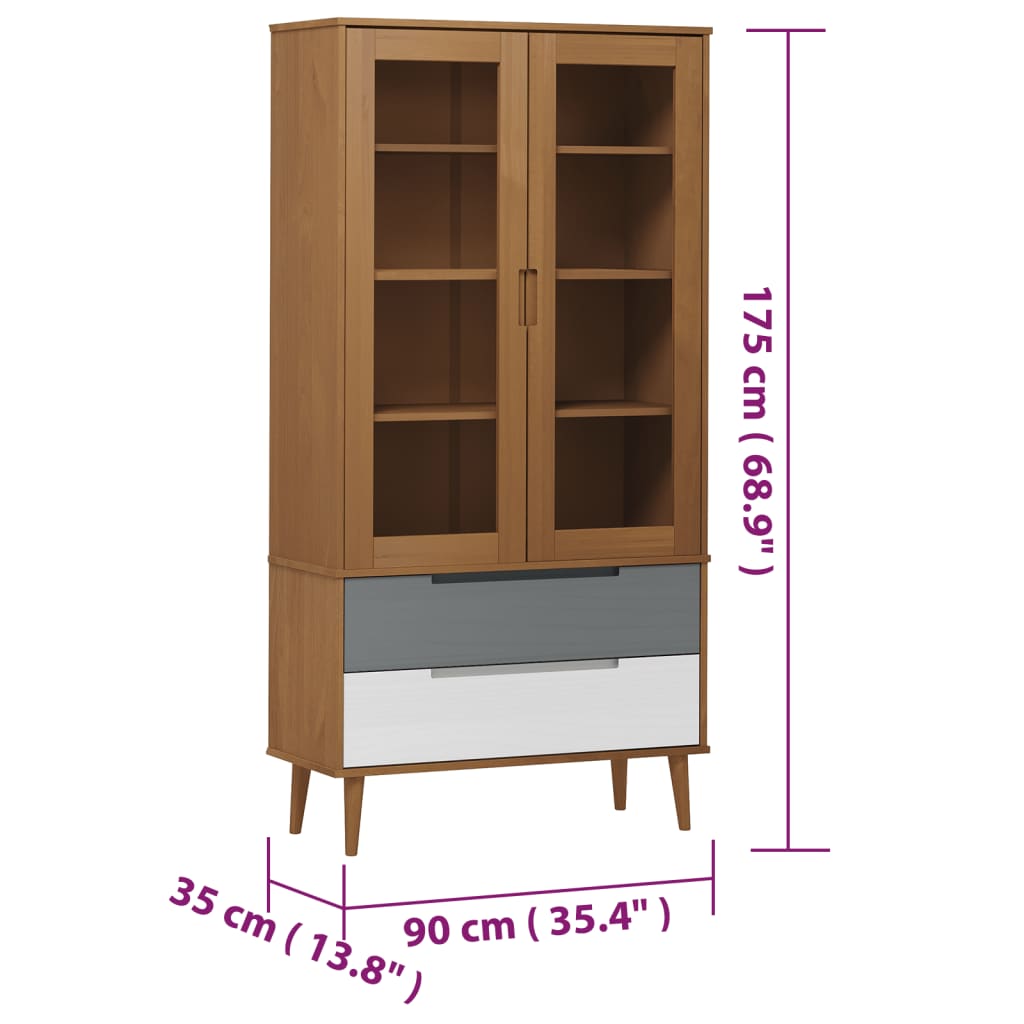 Lasikaappi MOLDE ruskea 90x35x175 cm täysi mänty - Sisustajankoti.fi