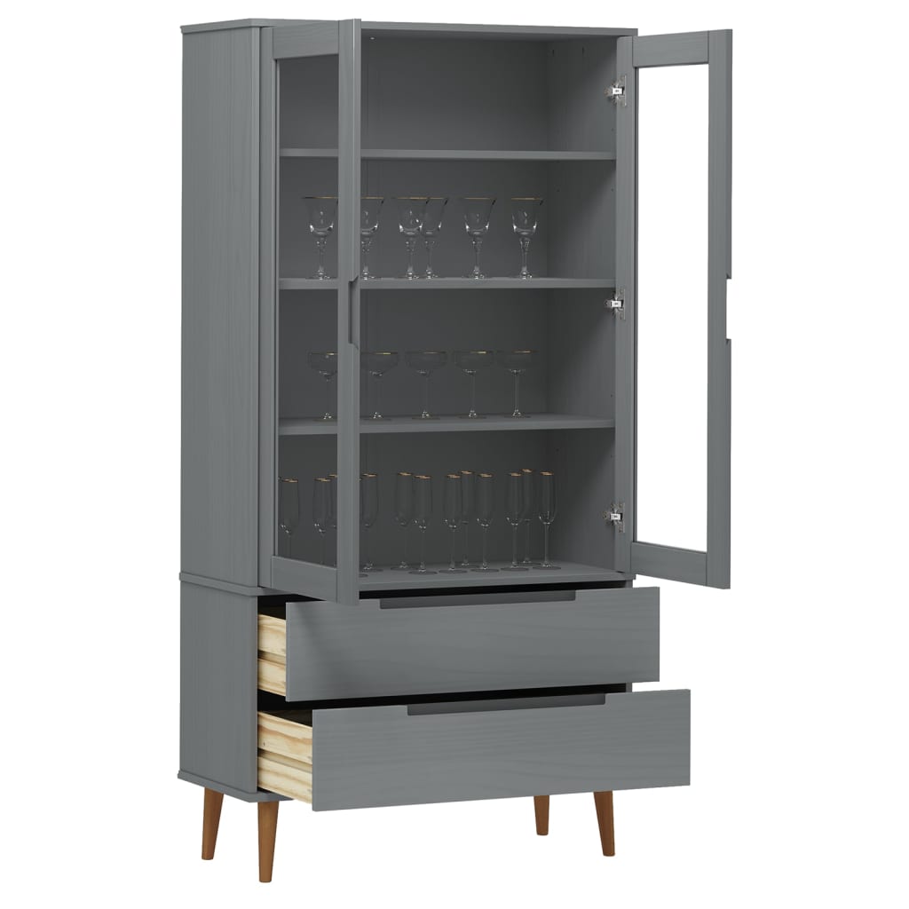 Lasikaappi MOLDE harmaa 90x35x175 cm täysi mänty - Sisustajankoti.fi