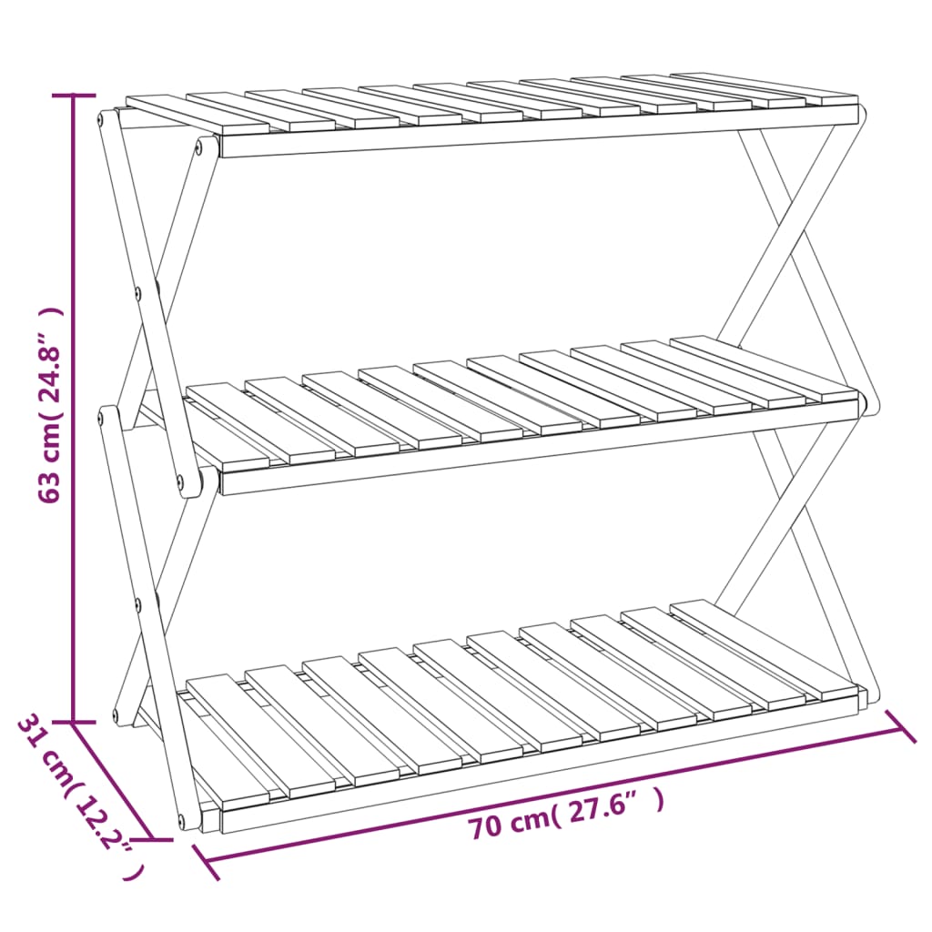 3-tasoinen Taitettava hylly ruskea 70x31x63 cm täysi akasiapuu - Sisustajankoti.fi