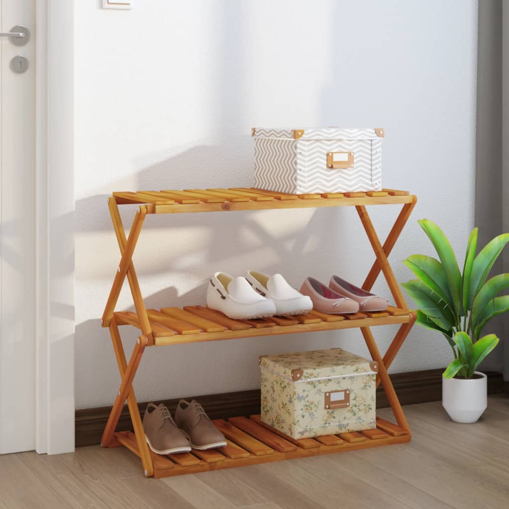 3-tasoinen Taitettava hylly ruskea 70x31x63 cm täysi akasiapuu - Sisustajankoti.fi