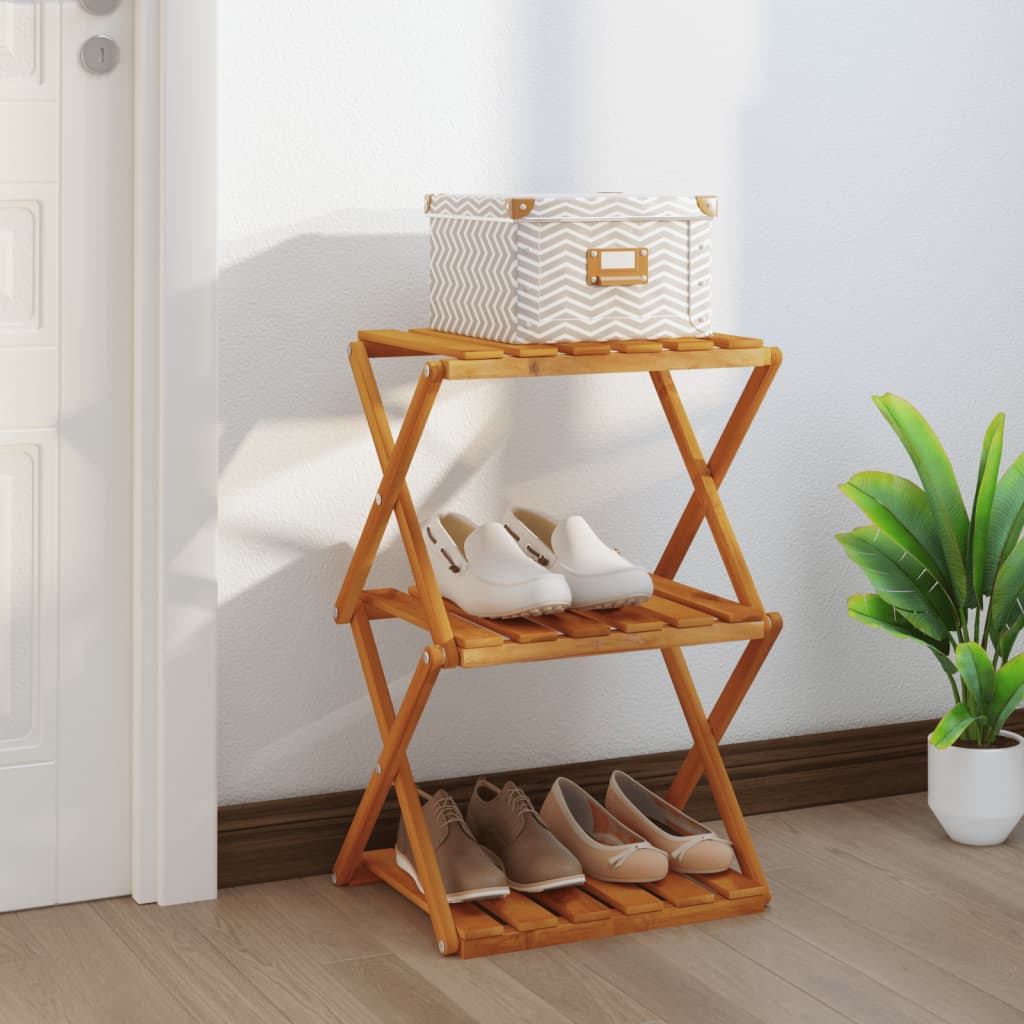 3-tasoinen Taitettava hylly ruskea 43x31x63 cm täysi akasiapuu - Sisustajankoti.fi