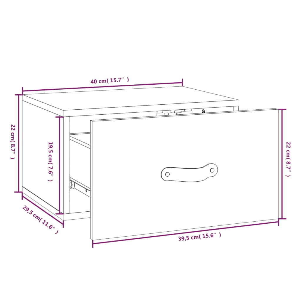 Seinäkiinnitettävät yöpöydät 2 kpl musta 40x29,5x22 cm - Sisustajankoti.fi
