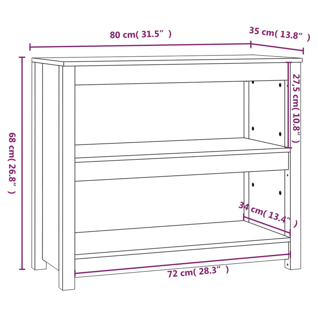 Kirjahylly musta 80x35x68 cm täysi mänty - Sisustajankoti.fi
