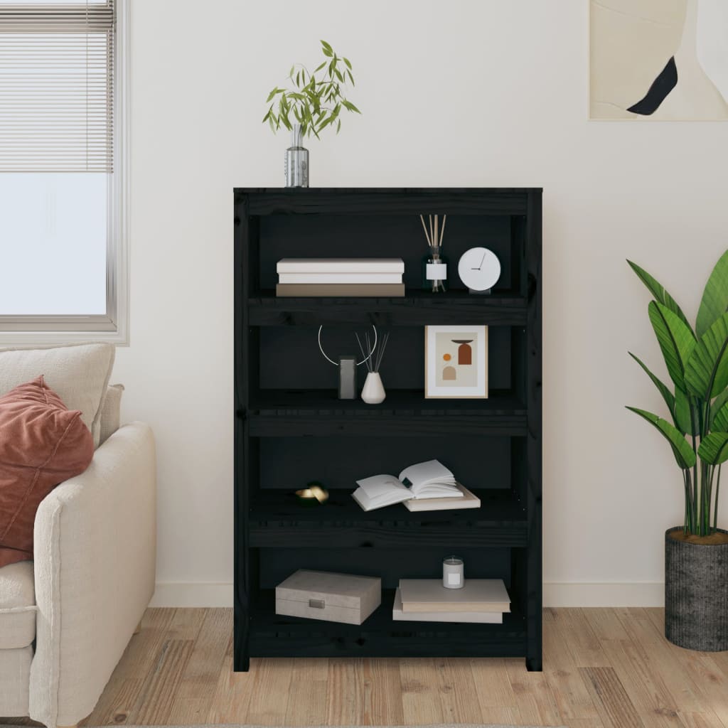Kirjahylly musta 80x35x126 cm täysi mänty - Sisustajankoti.fi