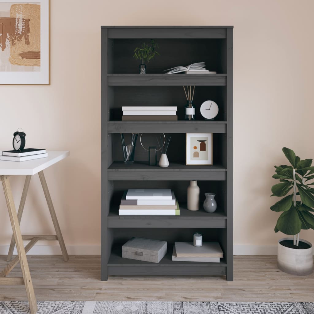 Kirjahylly harmaa 80x35x154 cm täysi mänty - Sisustajankoti.fi