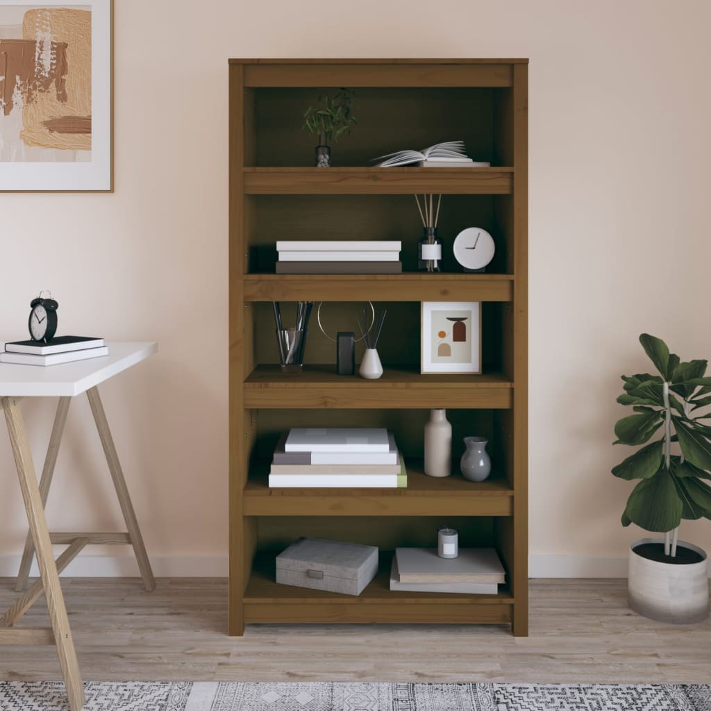 Kirjahylly hunajanruskea 80x35x154 cm täysi mänty - Sisustajankoti.fi