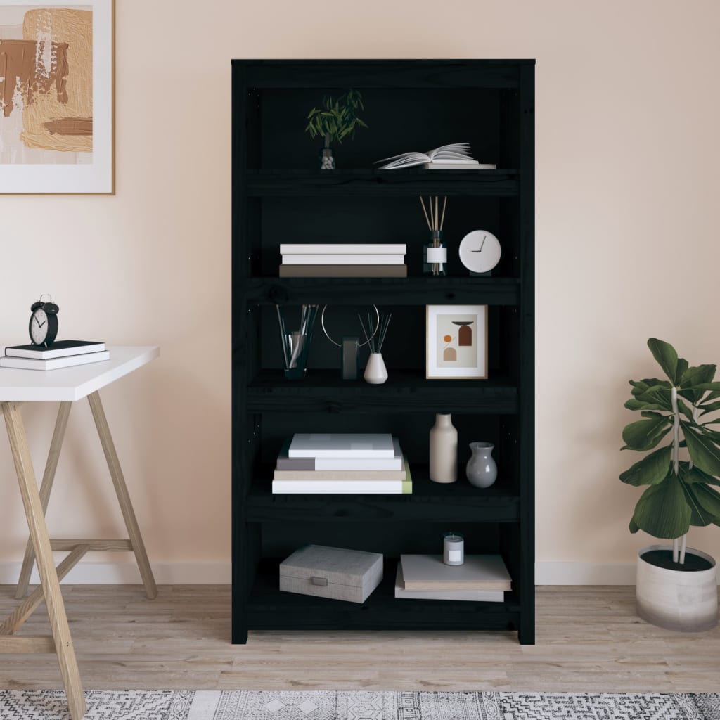 Kirjahylly musta 80x35x154 cm täysi mänty - Sisustajankoti.fi