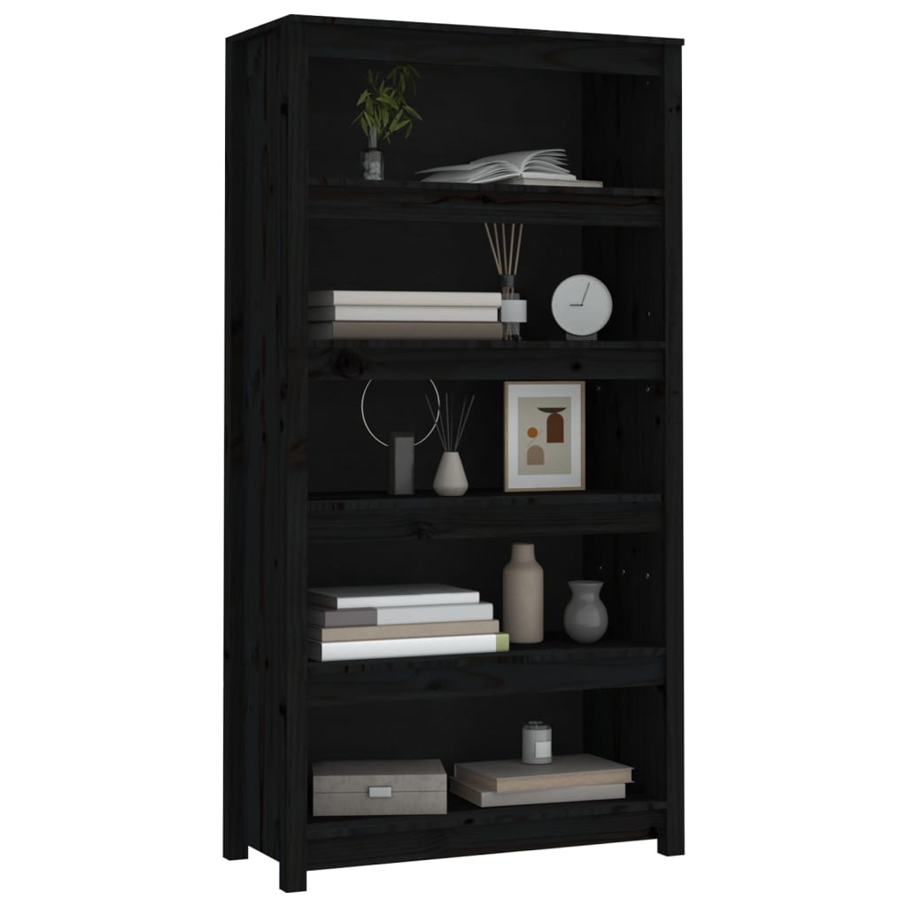Kirjahylly musta 80x35x154 cm täysi mänty - Sisustajankoti.fi