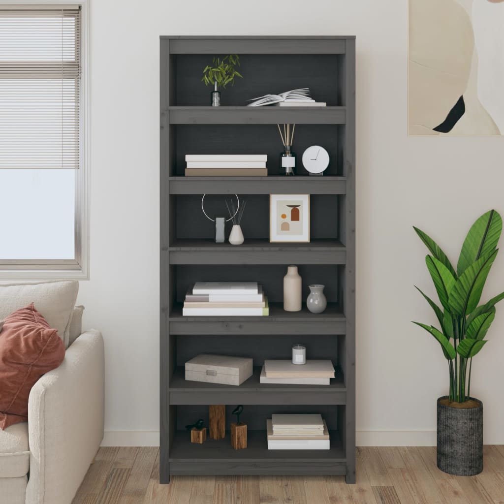 Kirjahylly harmaa 80x35x183 cm täysi mänty - Sisustajankoti.fi