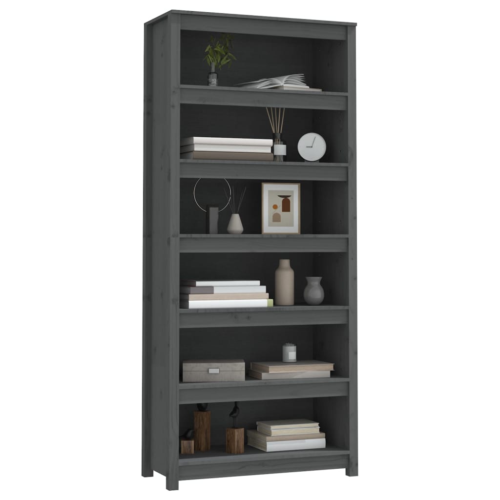 Kirjahylly harmaa 80x35x183 cm täysi mänty - Sisustajankoti.fi