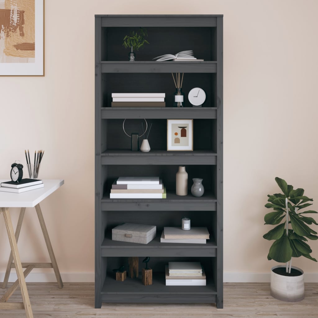 Kirjahylly harmaa 80x35x183 cm täysi mänty - Sisustajankoti.fi