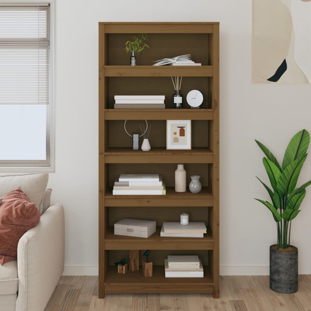 Kirjahylly hunajanruskea 80x35x183 cm täysi mänty - Sisustajankoti.fi
