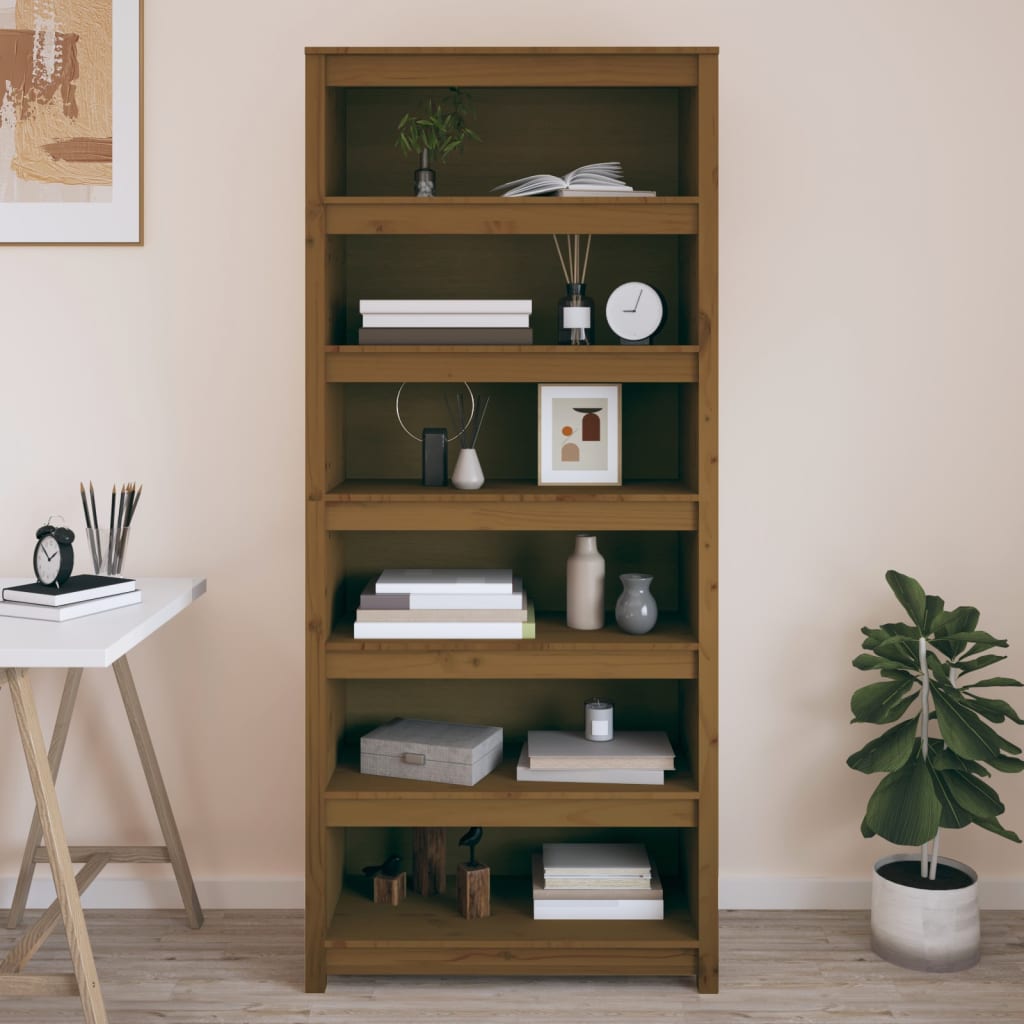 Kirjahylly hunajanruskea 80x35x183 cm täysi mänty - Sisustajankoti.fi