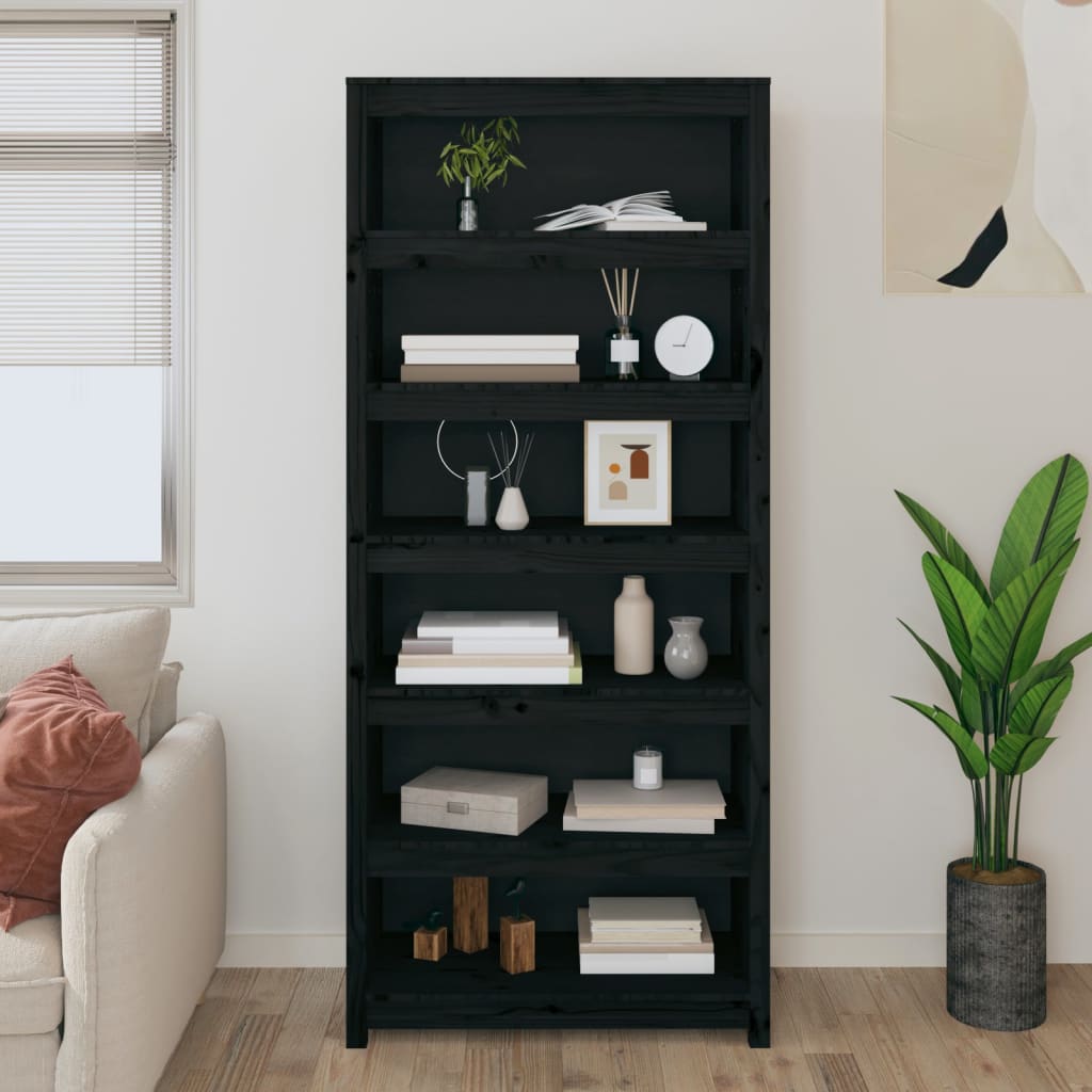 Kirjahylly musta 80x35x183 cm täysi mänty - Sisustajankoti.fi