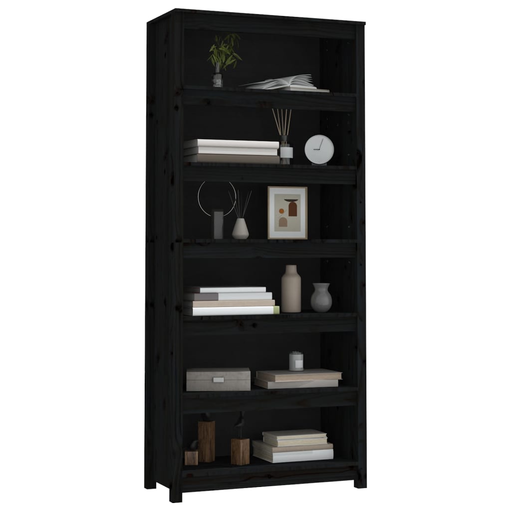Kirjahylly musta 80x35x183 cm täysi mänty - Sisustajankoti.fi