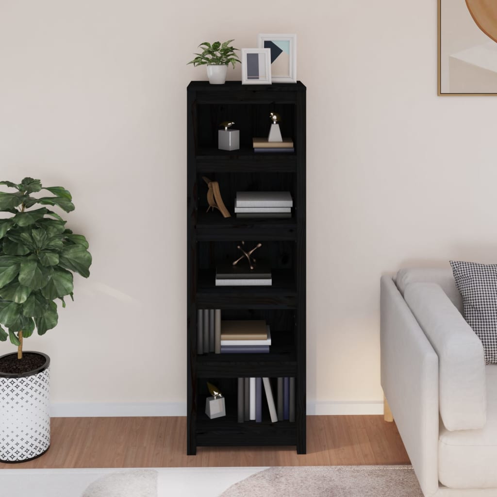 Kirjahylly musta 50x35x154 cm täysi mänty - Sisustajankoti.fi