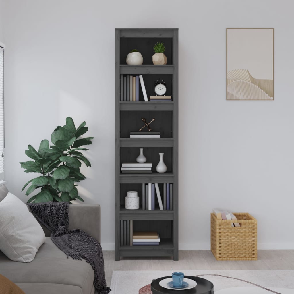 Kirjahylly harmaa 50x35x183 cm täysi mänty - Sisustajankoti.fi
