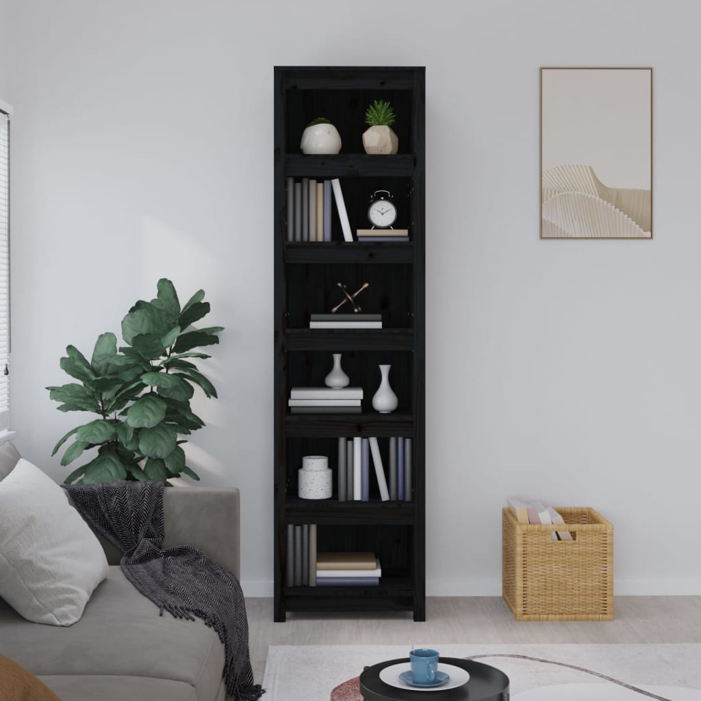 Kirjahylly musta 50x35x183 cm täysi mänty - Sisustajankoti.fi