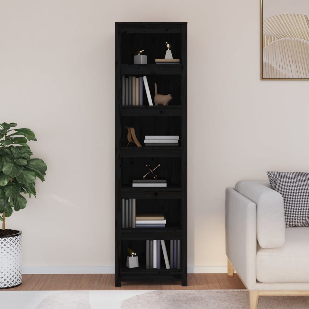 Kirjahylly musta 50x35x183 cm täysi mänty - Sisustajankoti.fi