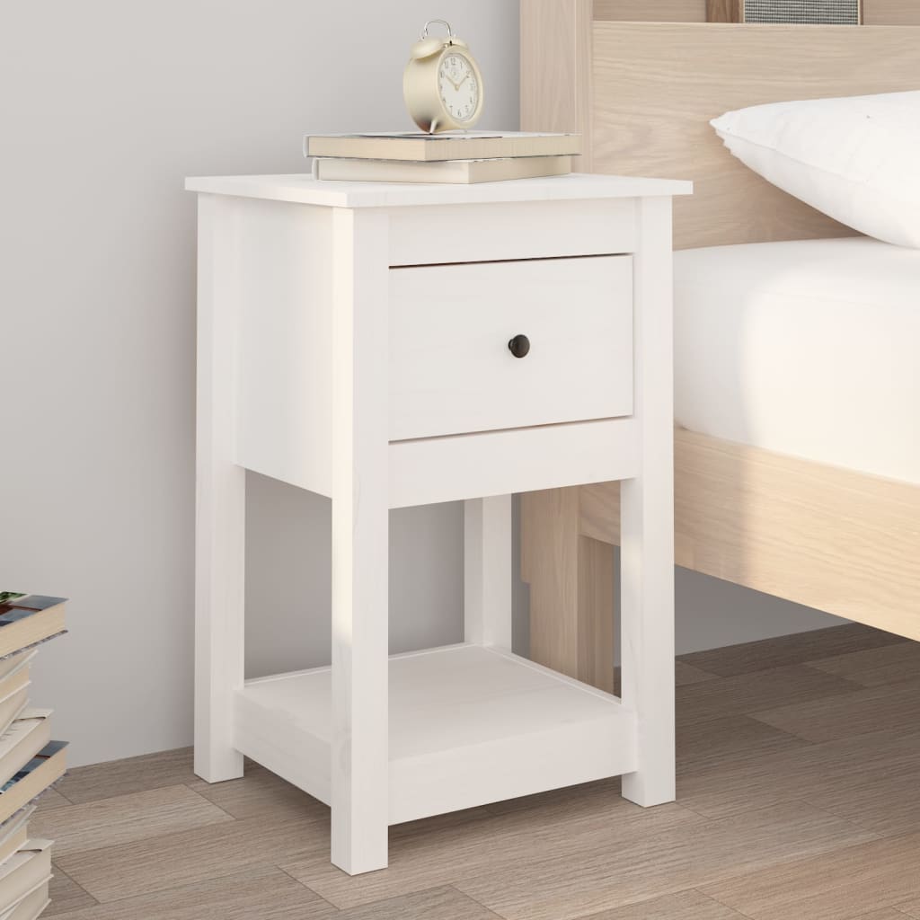 Yöpöydät 2 kpl valkoinen 40x35x61,5 cm täysi mänty - Sisustajankoti.fi