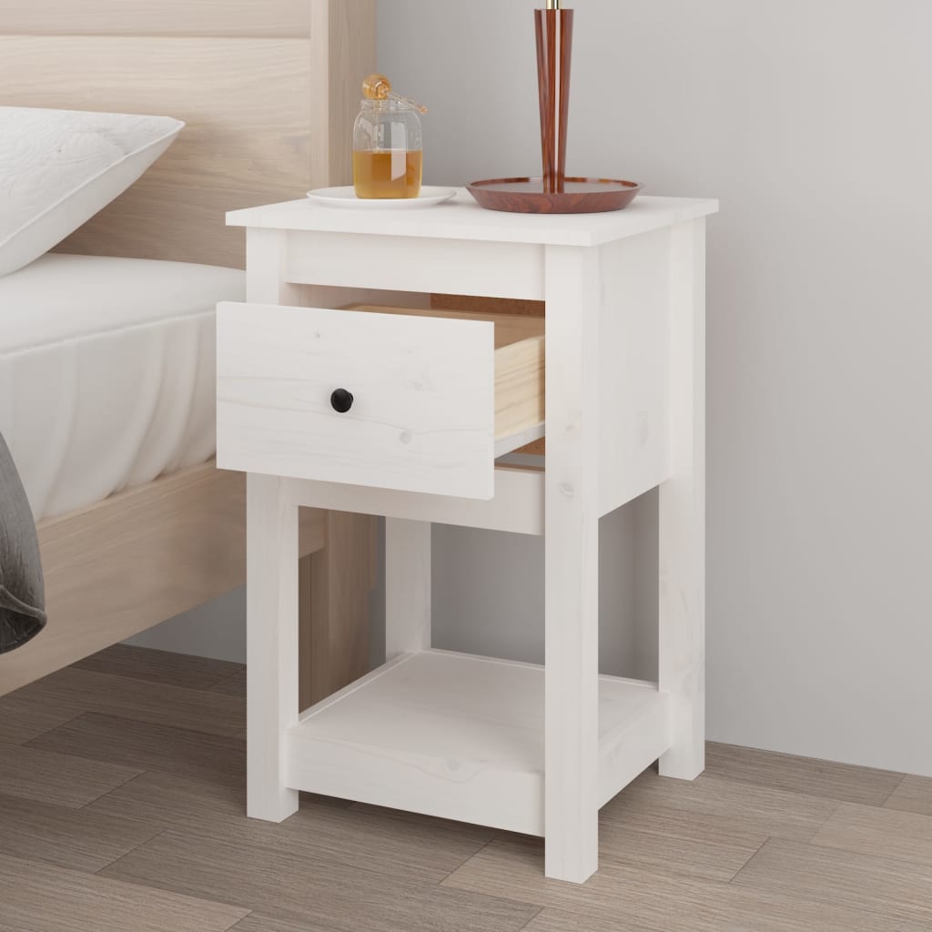 Yöpöydät 2 kpl valkoinen 40x35x61,5 cm täysi mänty - Sisustajankoti.fi