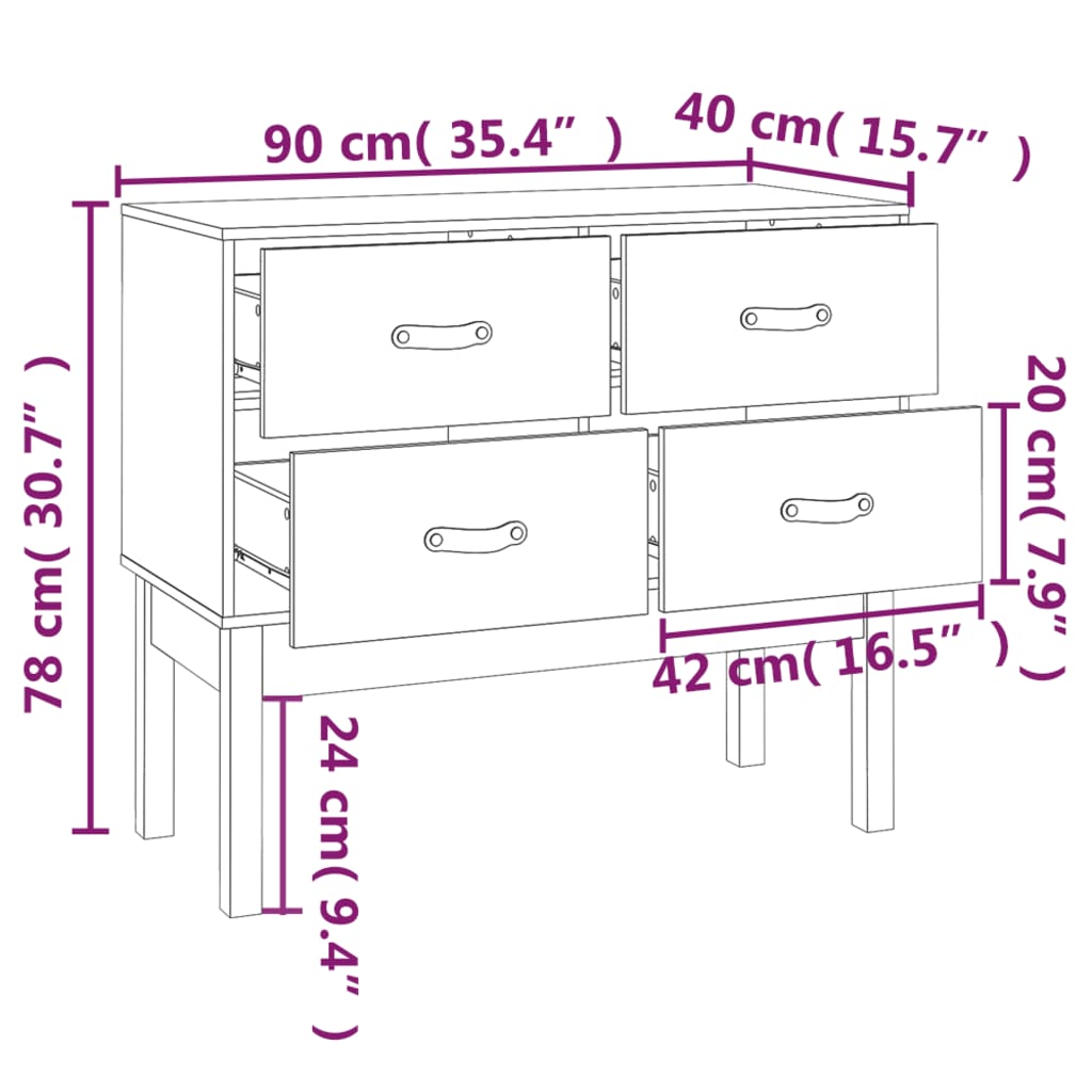 Konsolikaappi hunajanruskea 90x40x78 cm täysi mänty - Sisustajankoti.fi