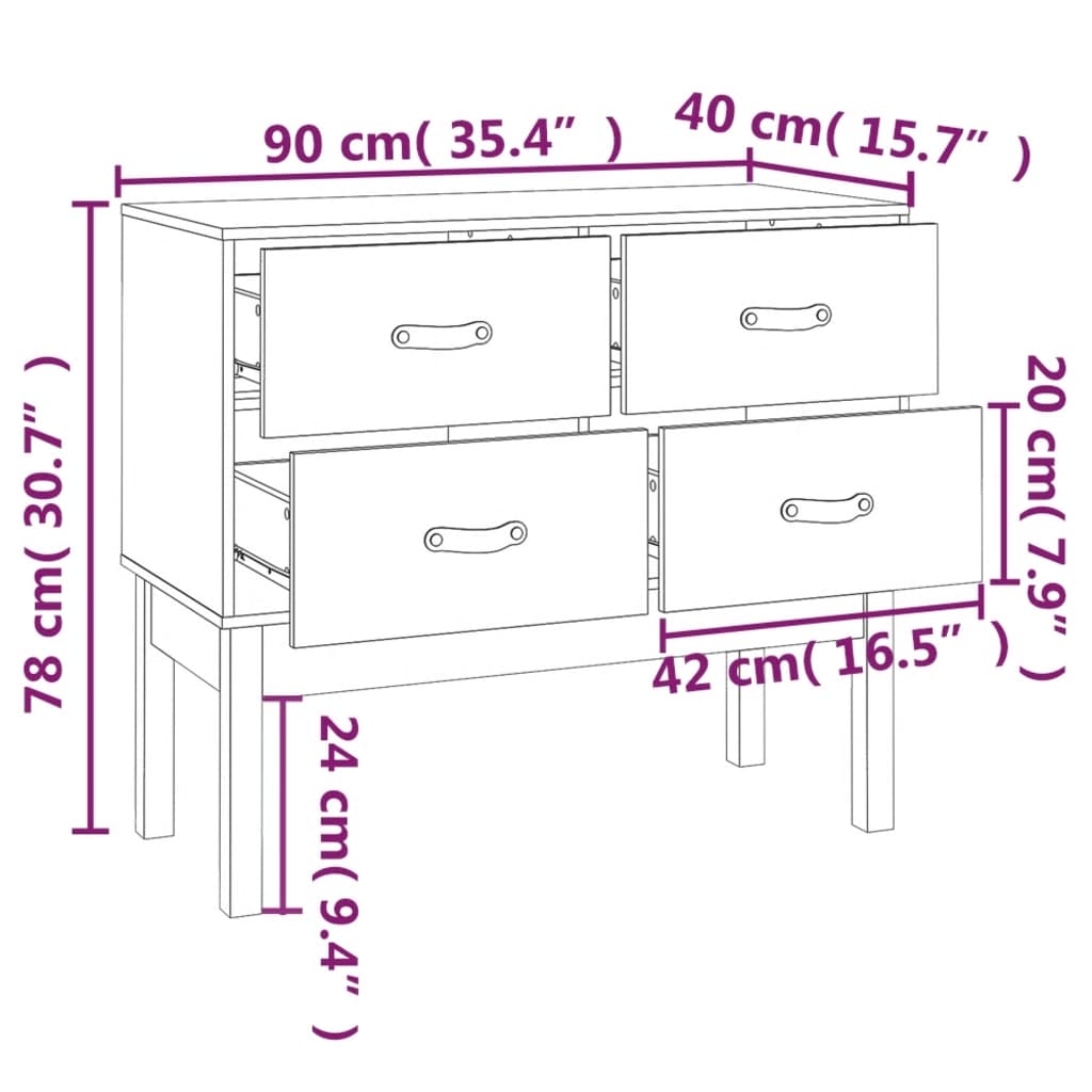 Konsolikaappi musta 90x40x78 cm täysi mänty - Sisustajankoti.fi