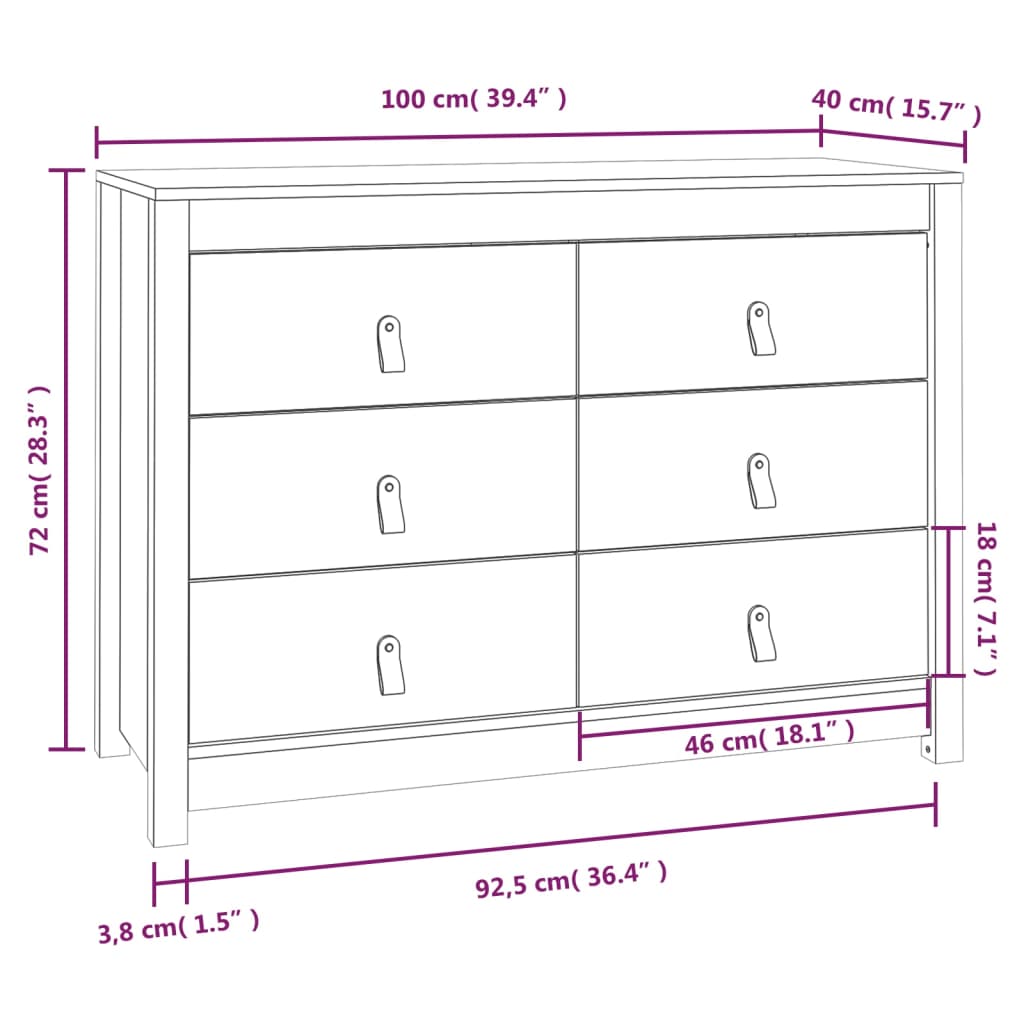 Senkki musta 100x40x72 cm täysi mänty - Sisustajankoti.fi