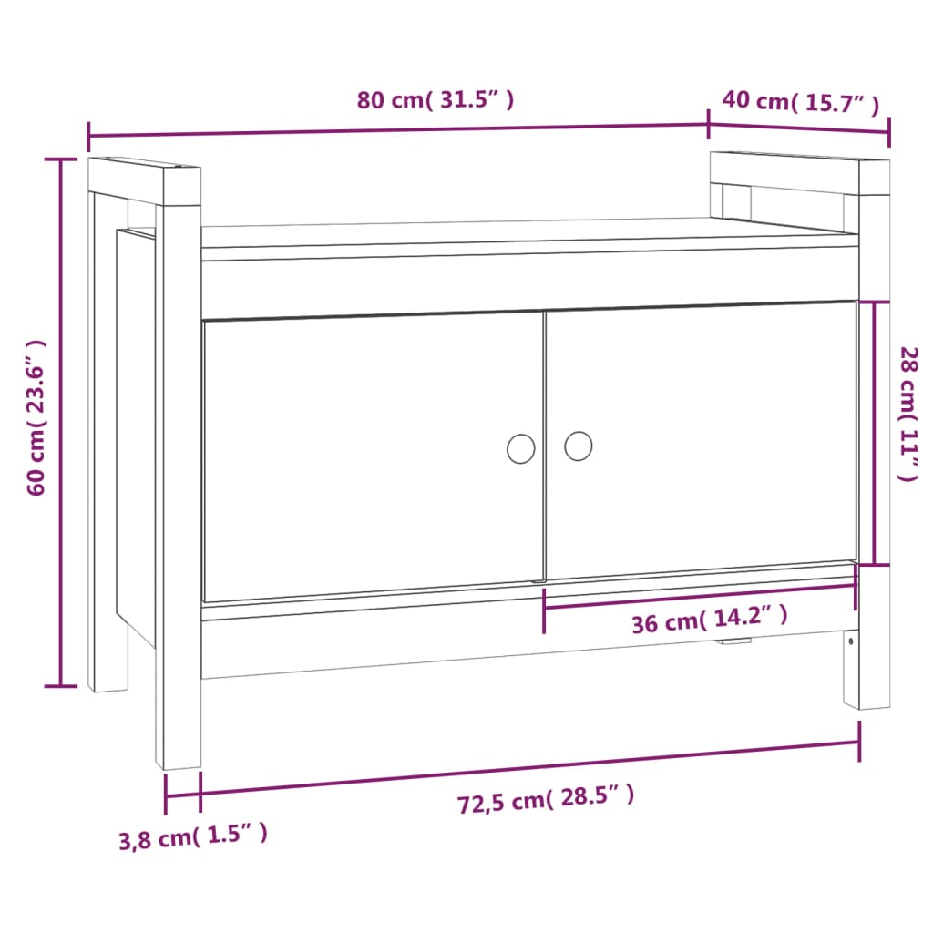 Eteisen penkki musta 80x40x60 cm täysi mänty - Sisustajankoti.fi